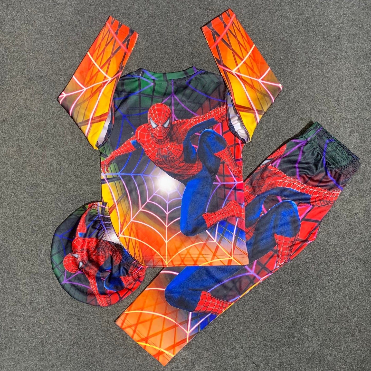 Spider-Man Print Full Sleeve T-Shirt Long Pant & Cap Set for Swimming wear & Regular Use