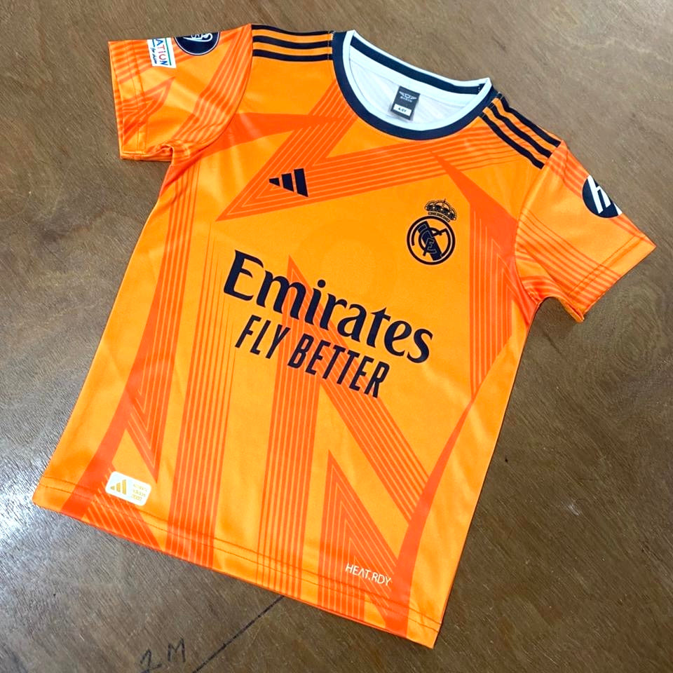REAL MADRID ORANGE FULL BODY PRINT PREMIUM QUALITY KIDS JERSEY
