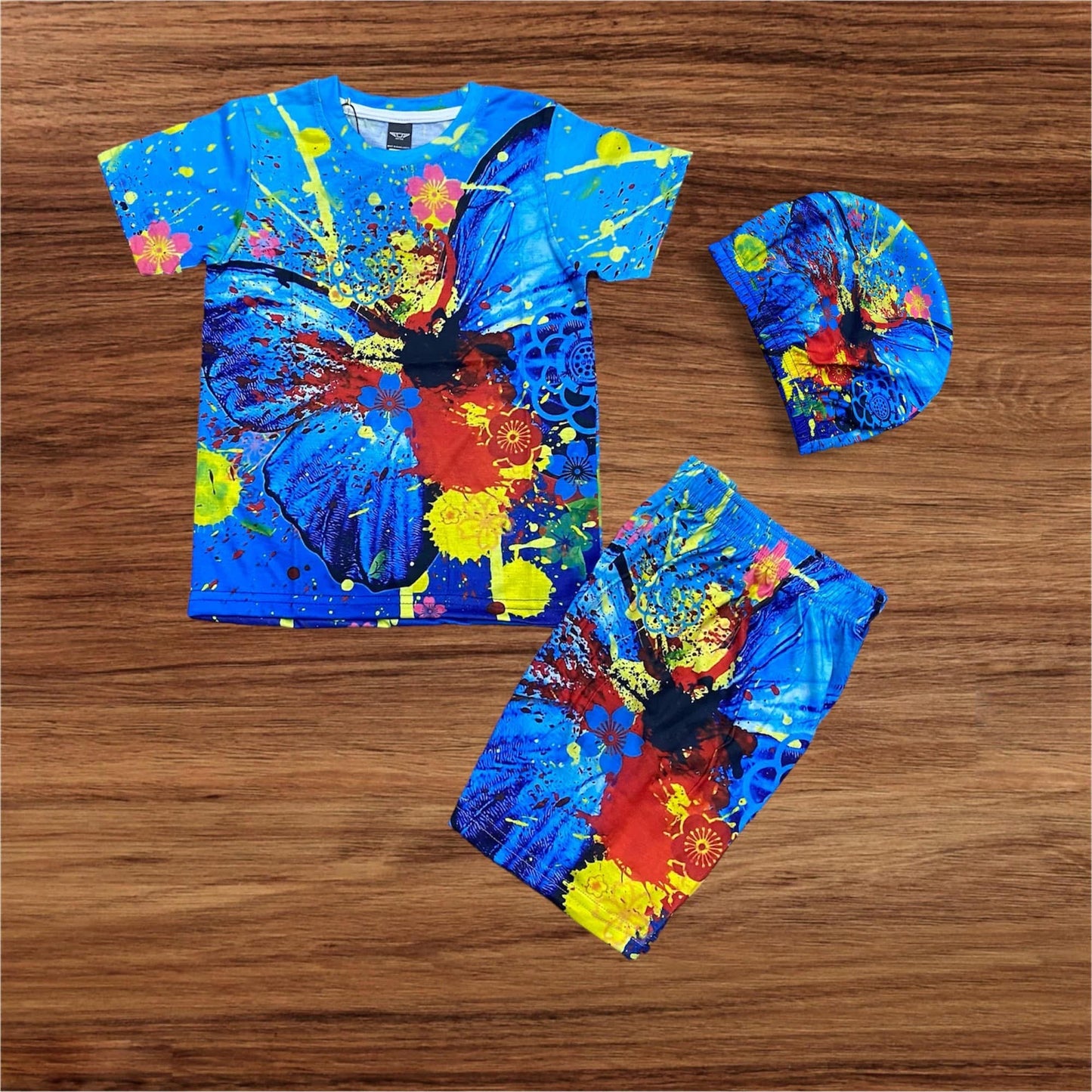 BUTTERFLY KIDS TOP BOTTOM SET WITH CAP (COTTON MATERIAL)