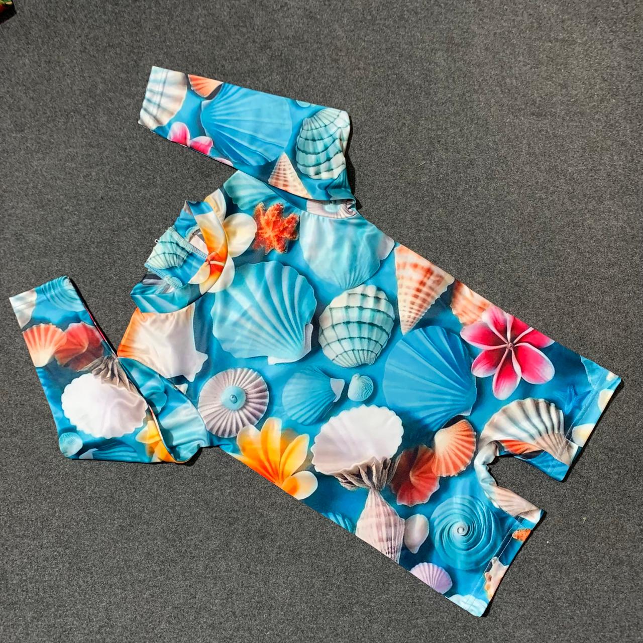 OYSTER SNAIL FULL BODY PRINT FULL SLEEVE SWIMMING SUIT WITH CAP