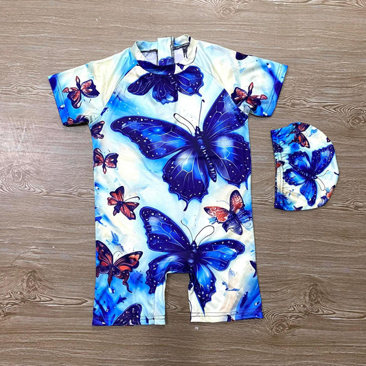 BUTTERFLY KIDS SWIMMINGSUIT WITH CAP (FULL BODY PRINT}