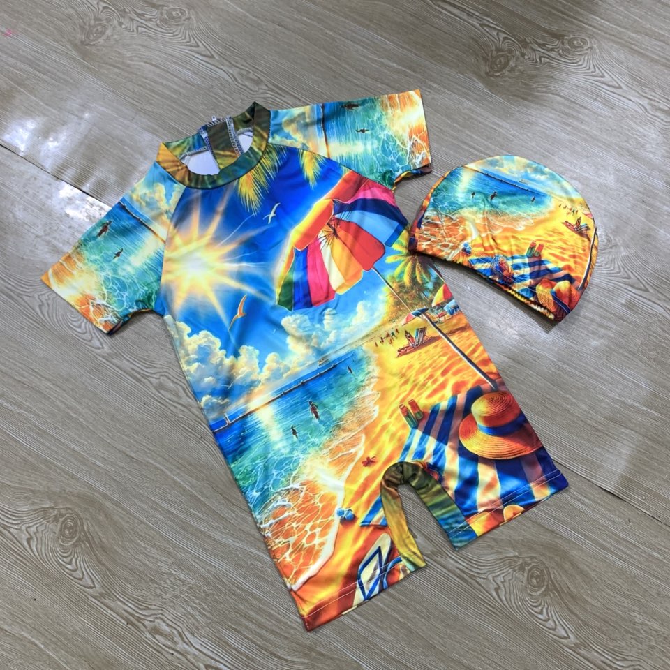 SUNNY BEACH HALF SLEEVE SWIMMING SUIT WITH CAP ( 2Y TO 14YEAR)