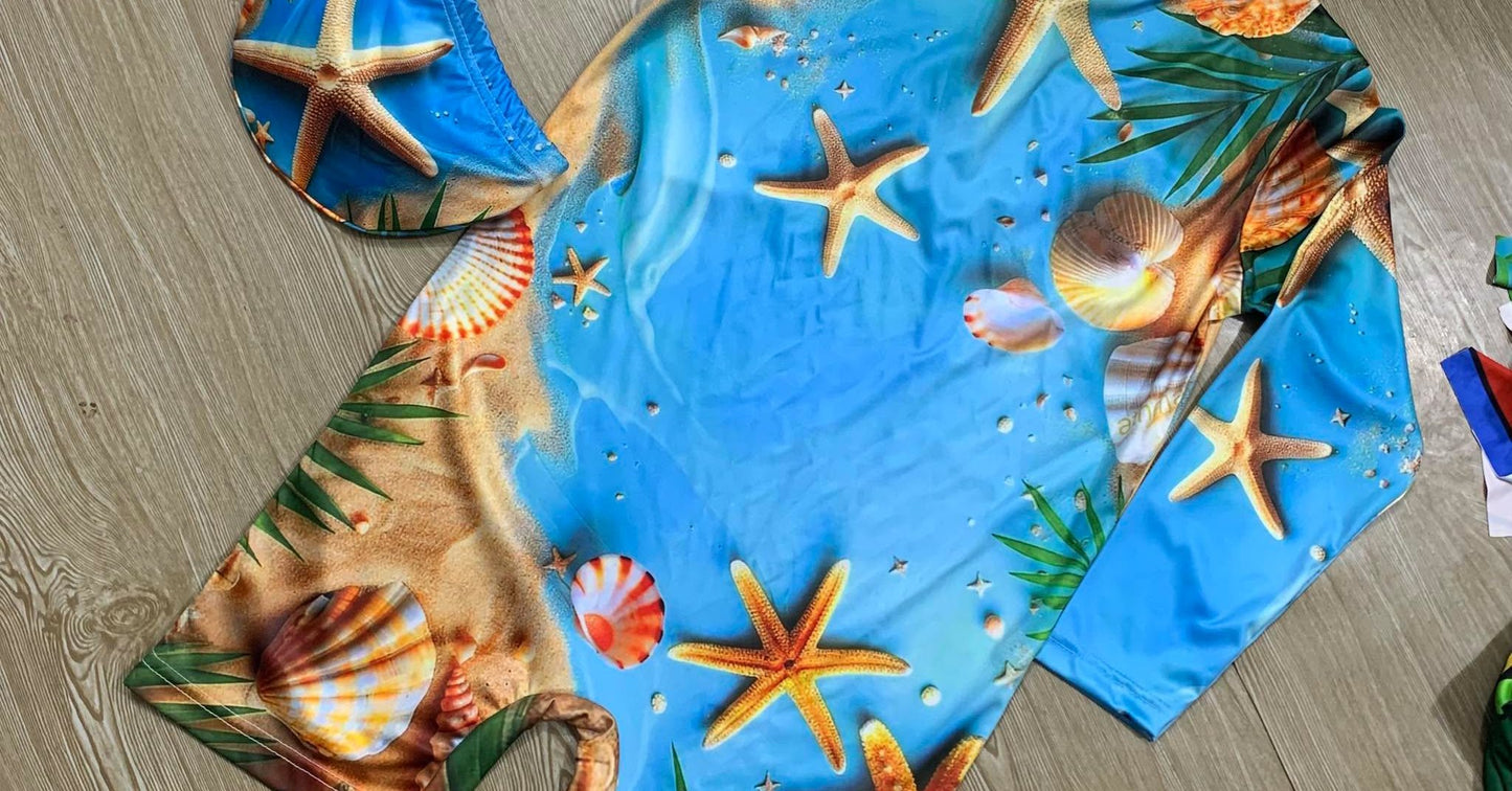 SEA BEACH FULL SLEEVE SWIMMING SUIT WITH CAP ( 2Y TO 14Y)
