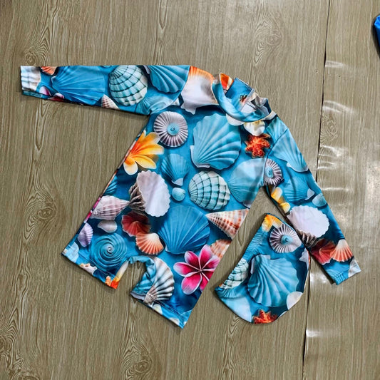 OYSTER SNAIL FULL BODY PRINT FULL SLEEVE SWIMMING SUIT WITH CAP