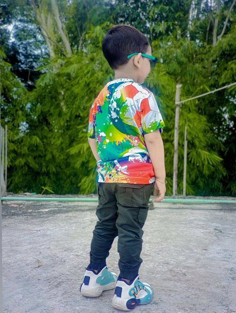 COLOUR FOOTBALL FULL BODY PRINT KIDS T-SHIRT ( LIFE TIME COLOR GUARANTEE)