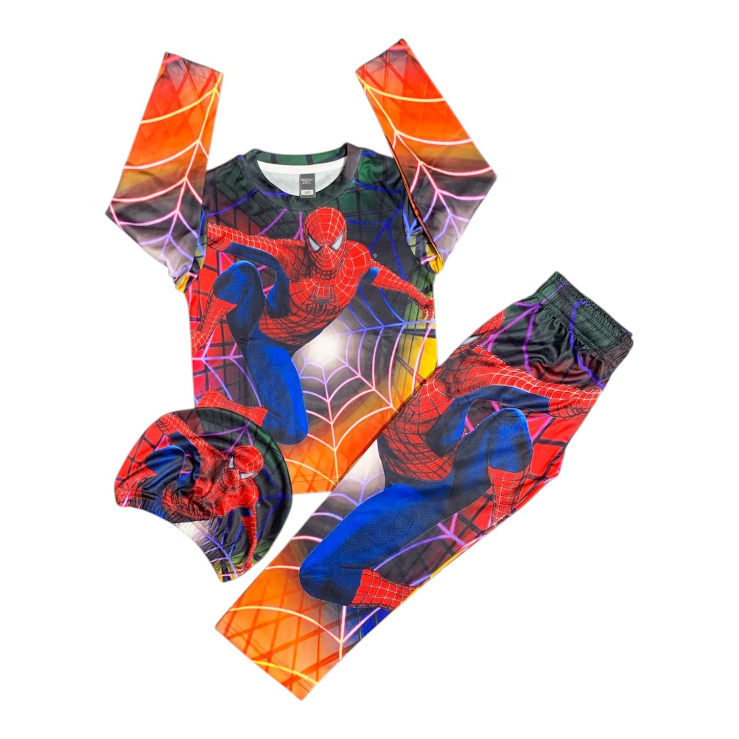 Spider-Man Print Full Sleeve T-Shirt Long Pant & Cap Set for Swimming wear & Regular Use