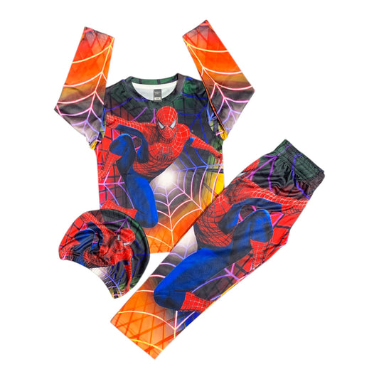 Spider-Man Print Full Sleeve T-Shirt Long Pant & Cap Set for Swimming wear & Regular Use