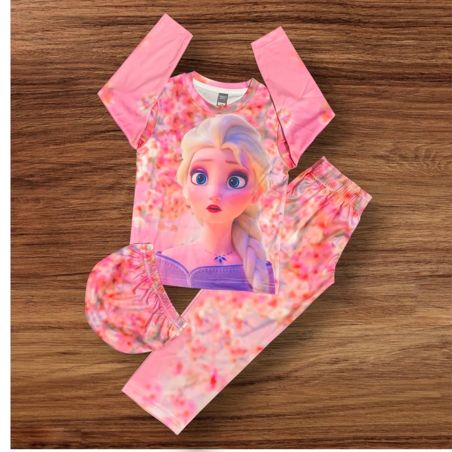 Elsa Print Full Sleeve T-Shirt Long Pant & Cap Set for Swimming wear & Regular Use