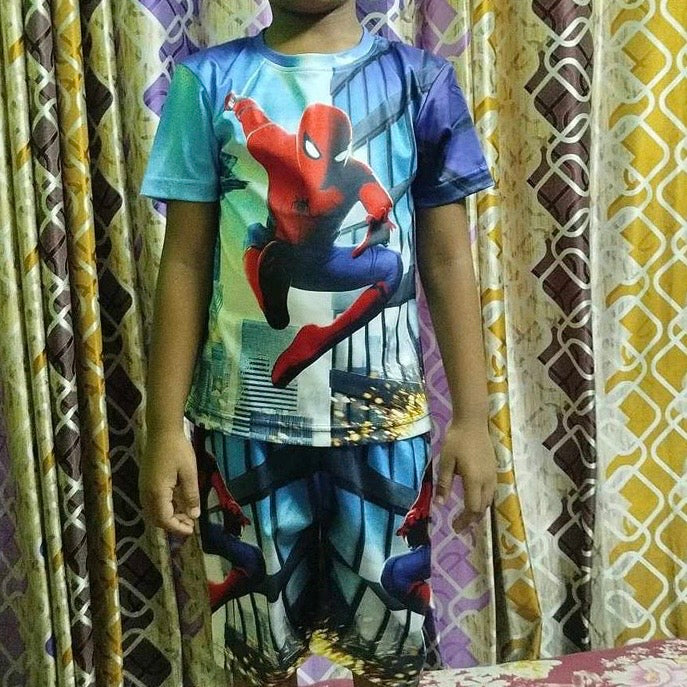 SPIDERMAN KIDS TOP BOTTOM SET WITH CAP (JERSEY MATERIAL)