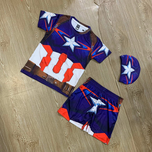 CAPTAIN AMERICA KIDS TOP BOTTOM SET WITH CAP (JERSEY MATERIAL 1Y TO 10Y)