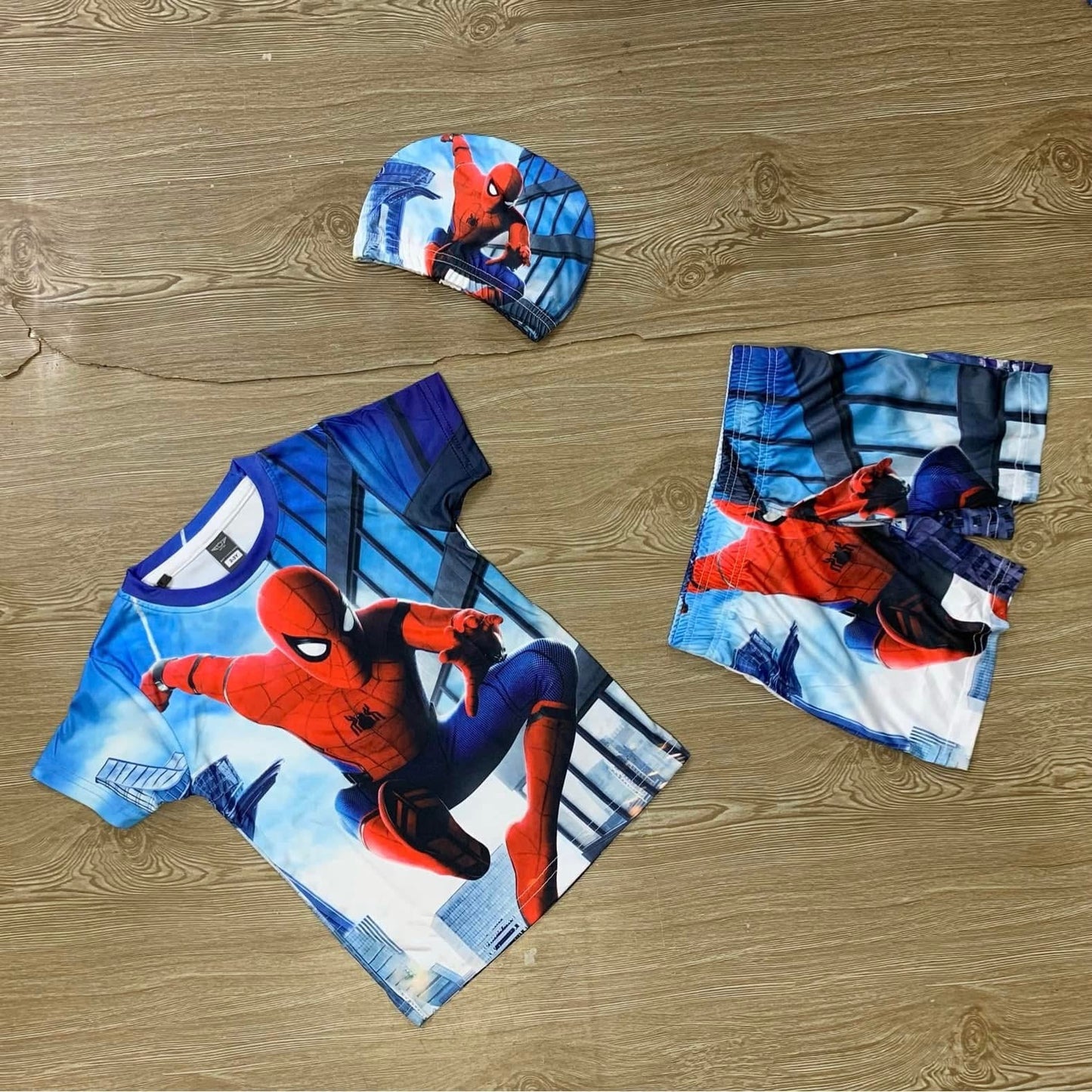 SPIDERMAN KIDS TOP BOTTOM SET WITH CAP (JERSEY MATERIAL)