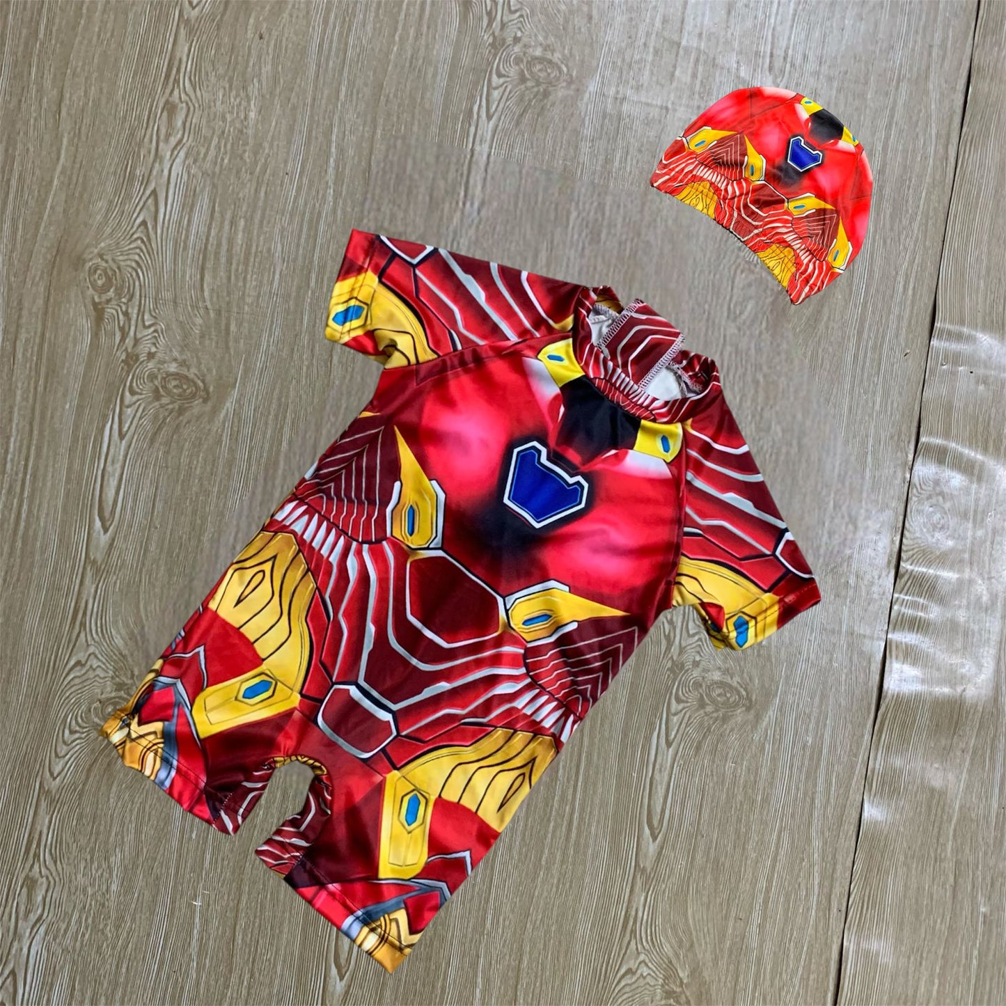 IRONMAN HALF SLEEVE SWIMMING SUIT WITH CAP ( 2Y TO 14YEAR)